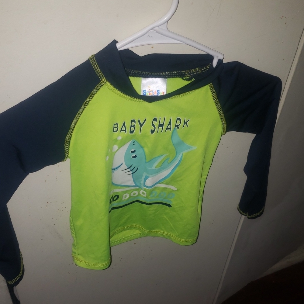 Kids Rash Guard Swim Shirt - Lime Green & Navy Baby Shark